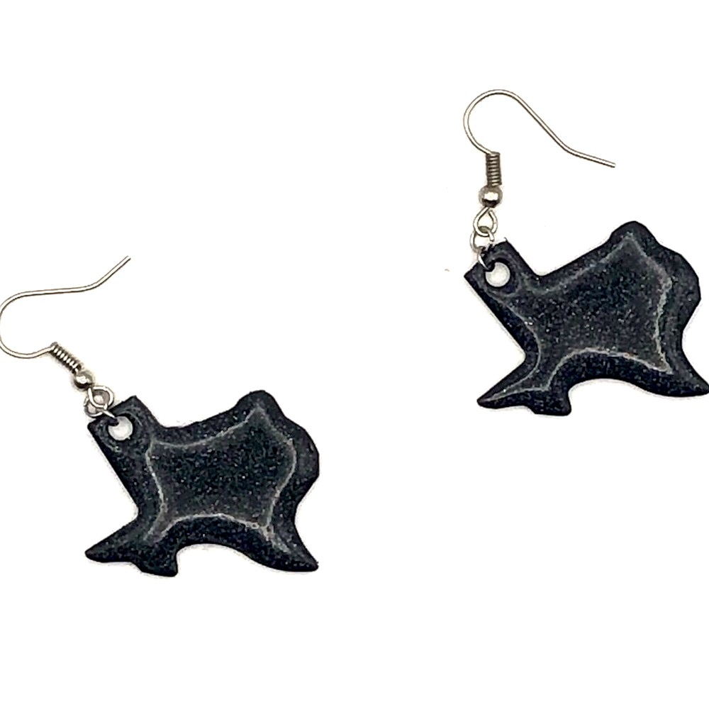 Texas Shaped Guitar-pick 🎸 Glittery Black Earrings